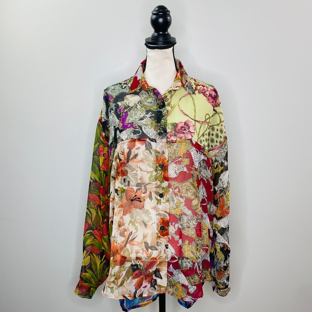 Vintage Sebatu Sheer Mixed Media Beaded High Low Top Womens Med 80s Art to Wear